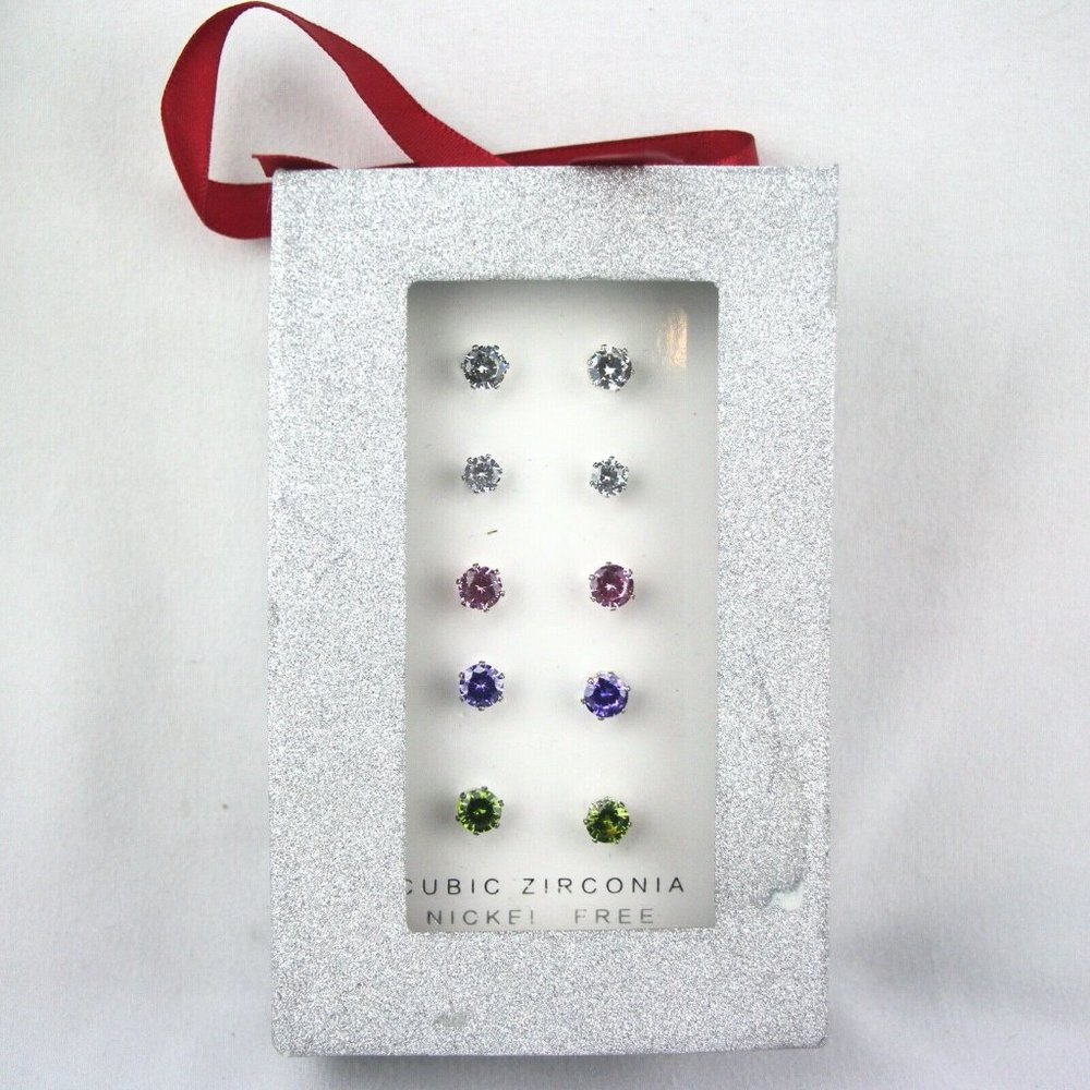 Kohls Earrings Gift Set Multicolor Cubic Zirconia Nickel Free Silver-Tone Studs